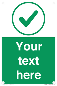 Custom green background, green tick in circle sign